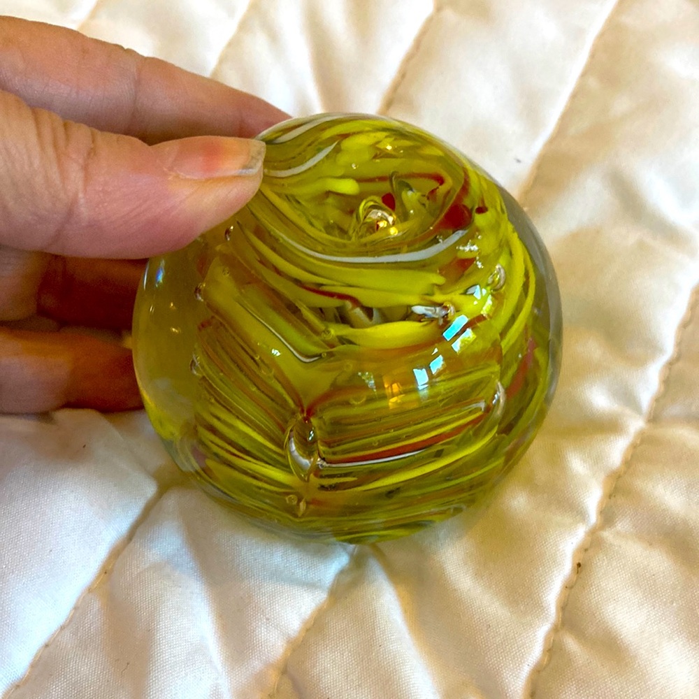 Artistic Glass Sphere - Yellow Swirl Design
